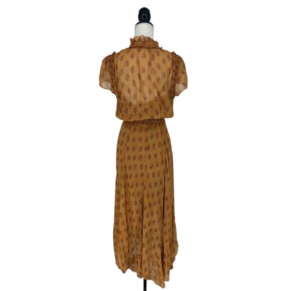 Polo Ralph Lauren Block Print Georgette Tie Neck Dress in Medallion Woodblock - Picture 14 of 14
